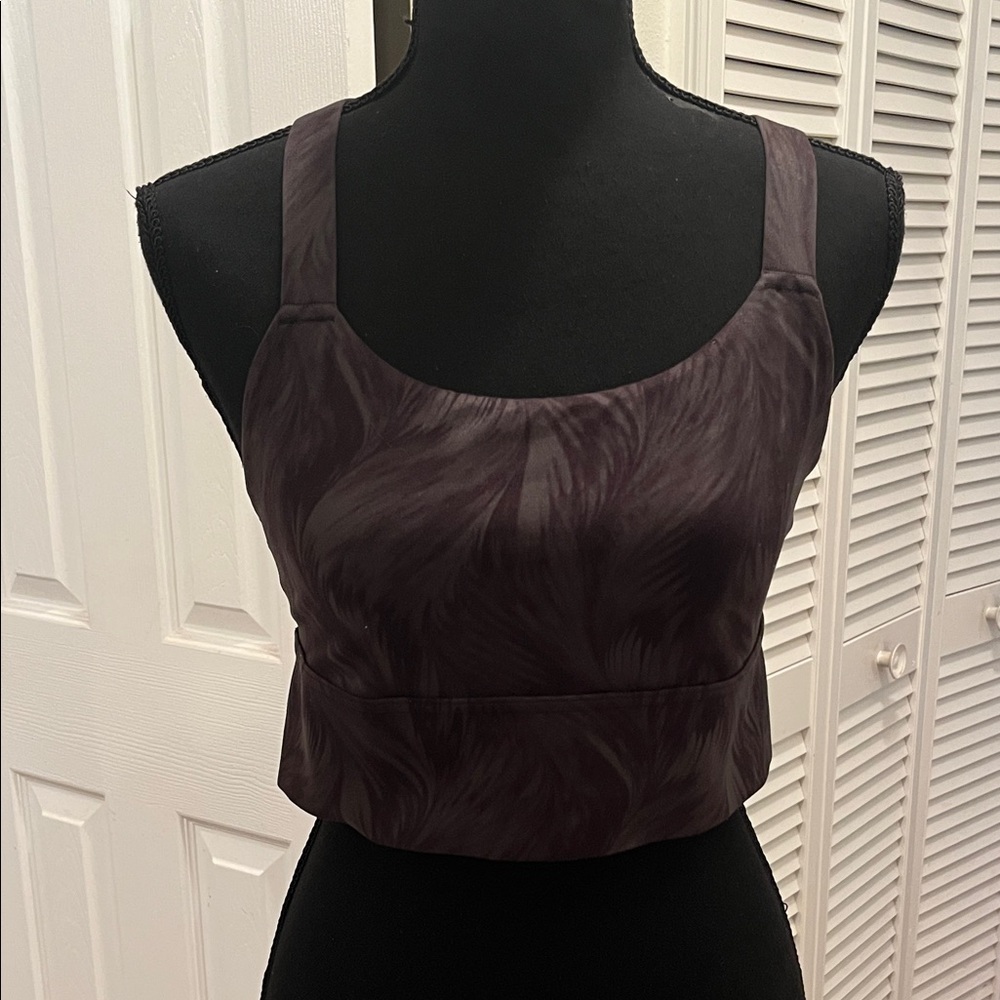 Athleta Gray Feather Print Racerback Longline Sports Bra